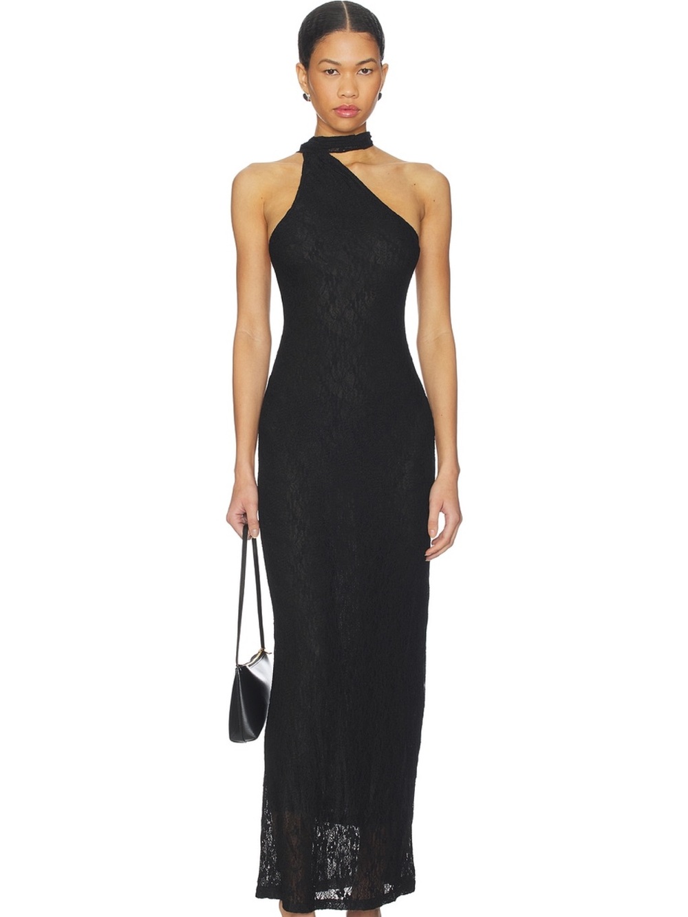 Elegant Black Lace Halter Maxi Dress